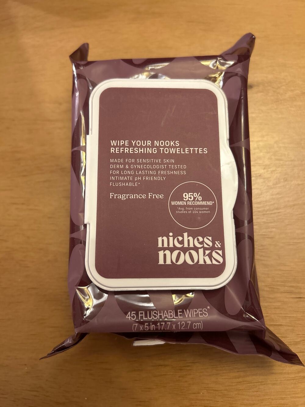 New Women’s Niches & Nooks Refreshing Towelettes Intimate Wipes Flushable 45ct